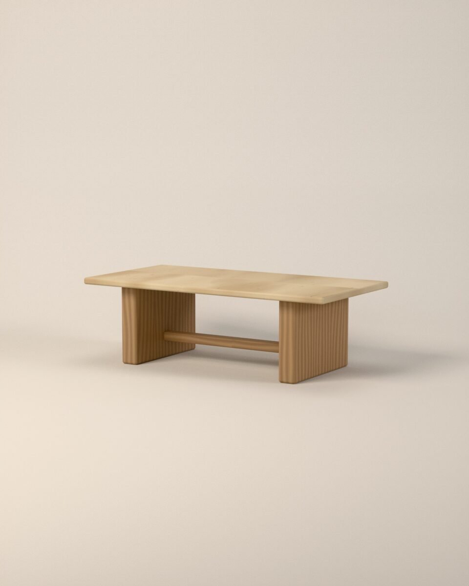 Ambleside oak and travertine coffee table, travertine, oak, three-quarter view
