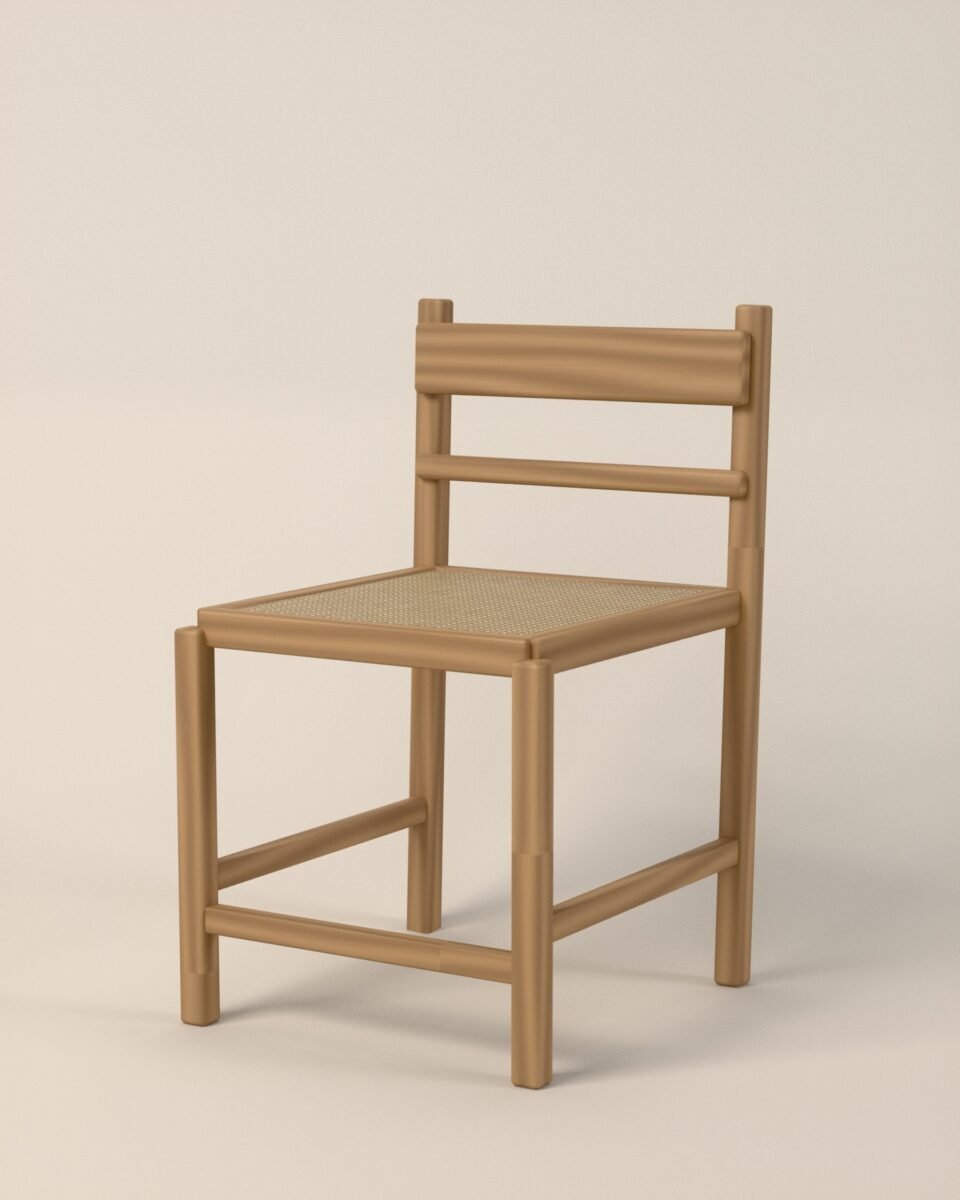 Ashby dining chair, oak, woven paper cord, three-quarter view