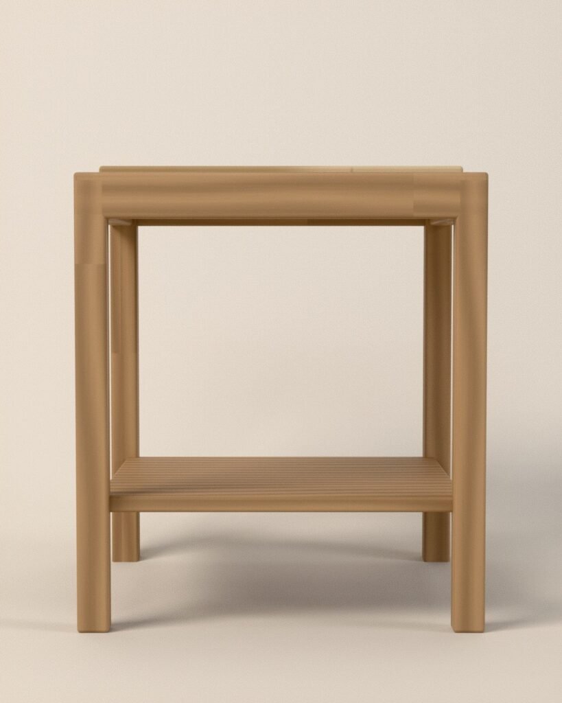 Bamburgh oak side table with travertine top, oak, travertine, front view