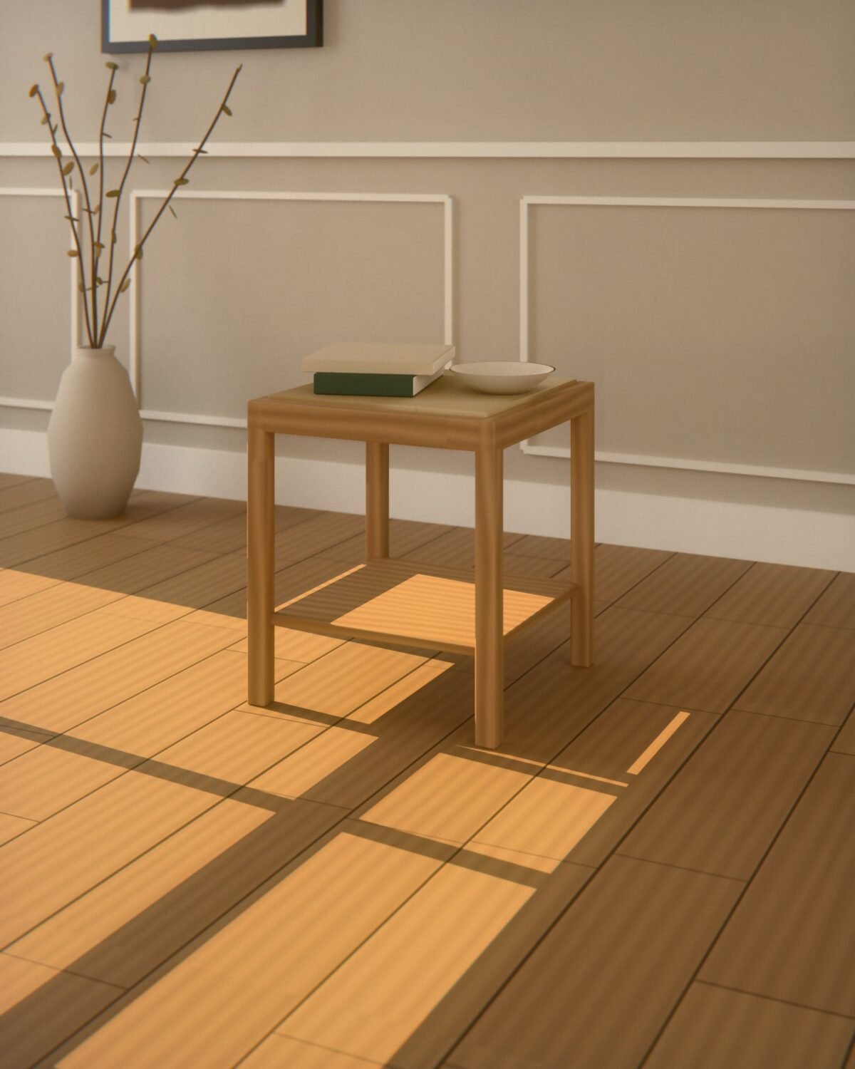 Bamburgh oak side table with travertine top, oak, travertine, in a room