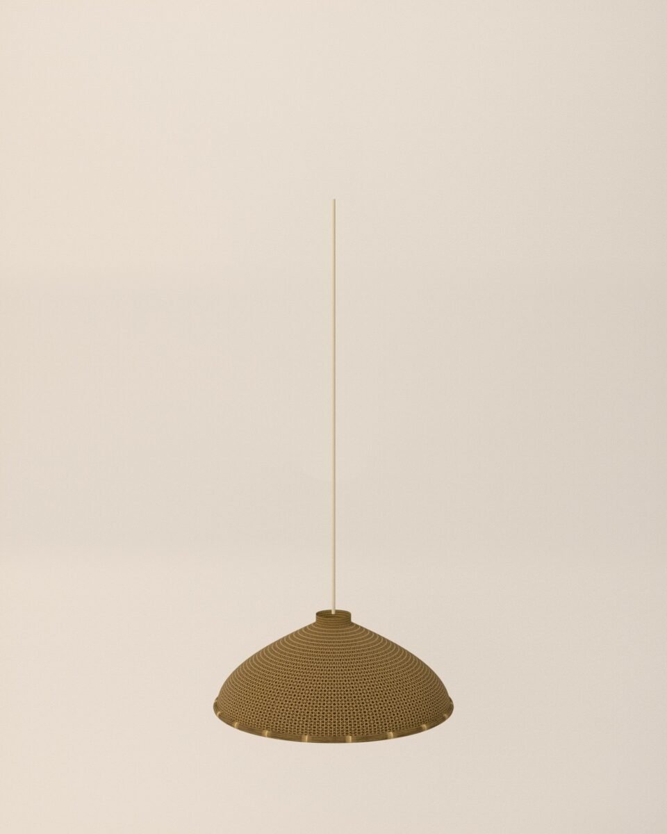 Bowness rattan pendant shade, woven rattan, three-quarter view