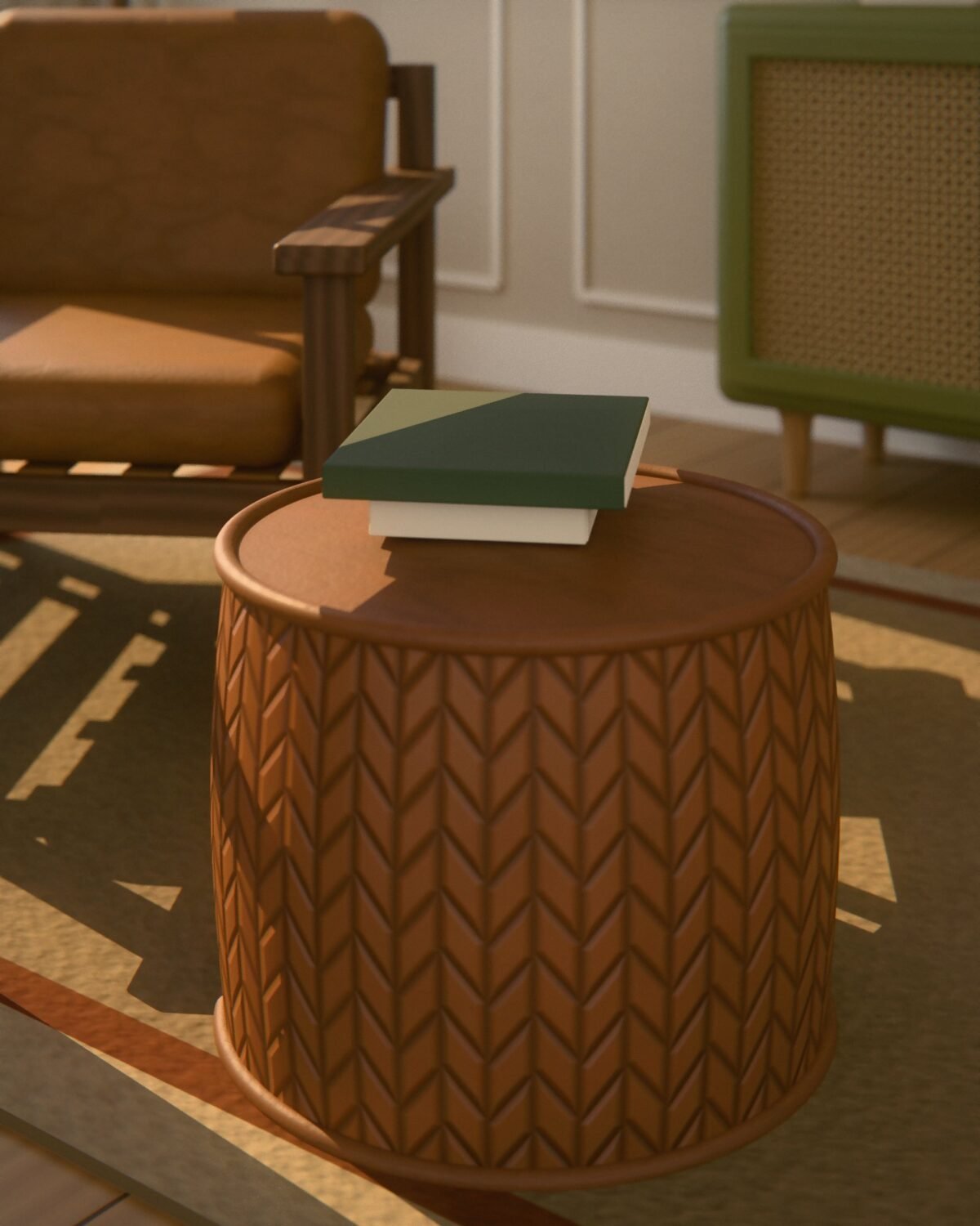 Fenwick plaited leather pouf, plaited leather, in a room