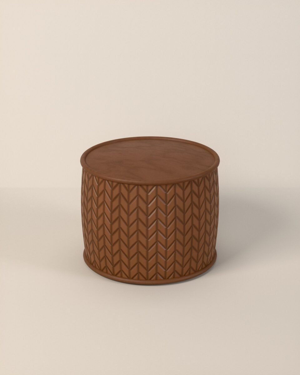 Fenwick plaited leather pouf, plaited leather, three-quarter view