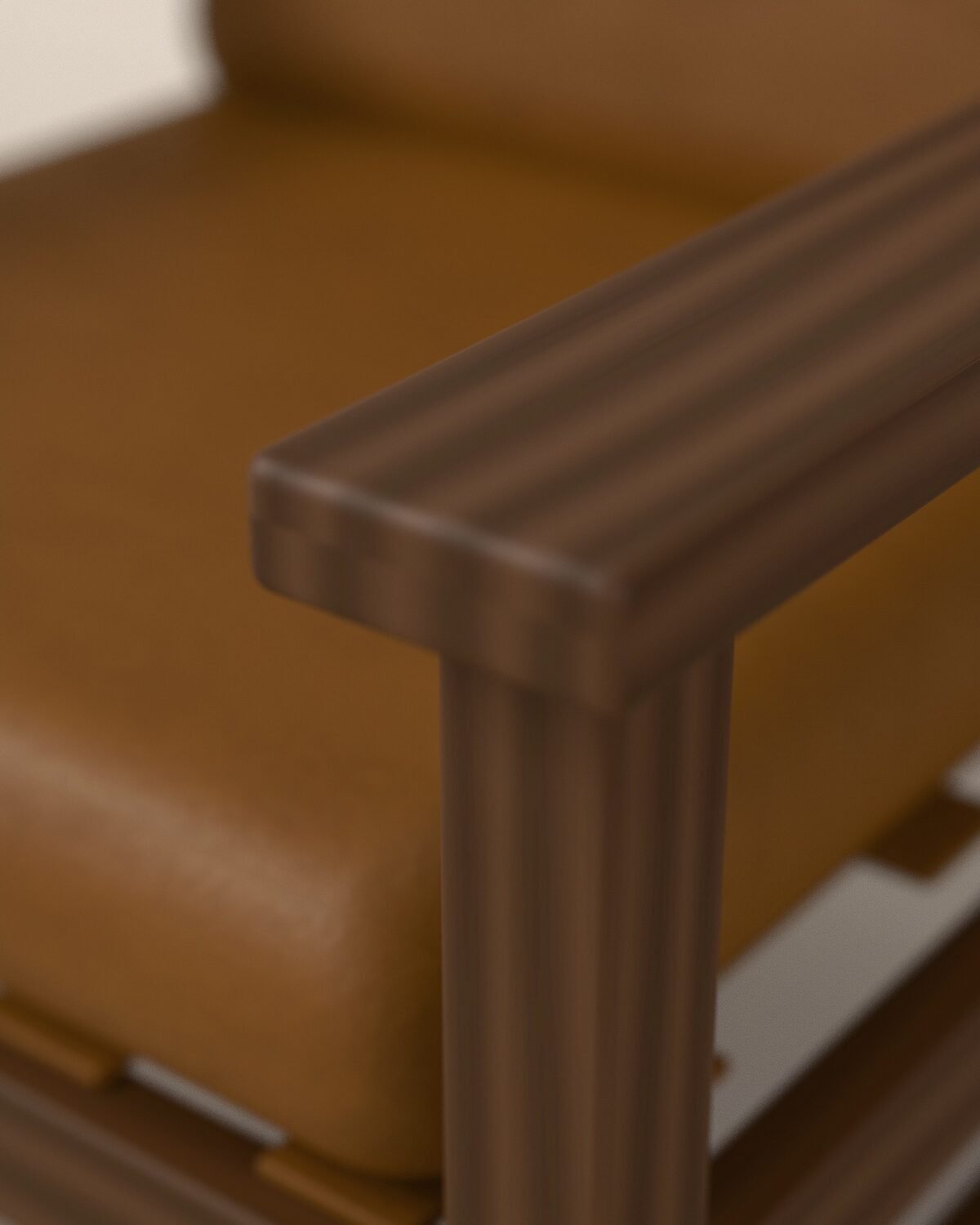 Halden lounge chair, oak frame, leather cushions, close-up of the materials