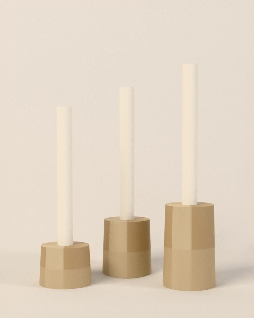 Hebden travertine candle holders, set of three, travertine, front view