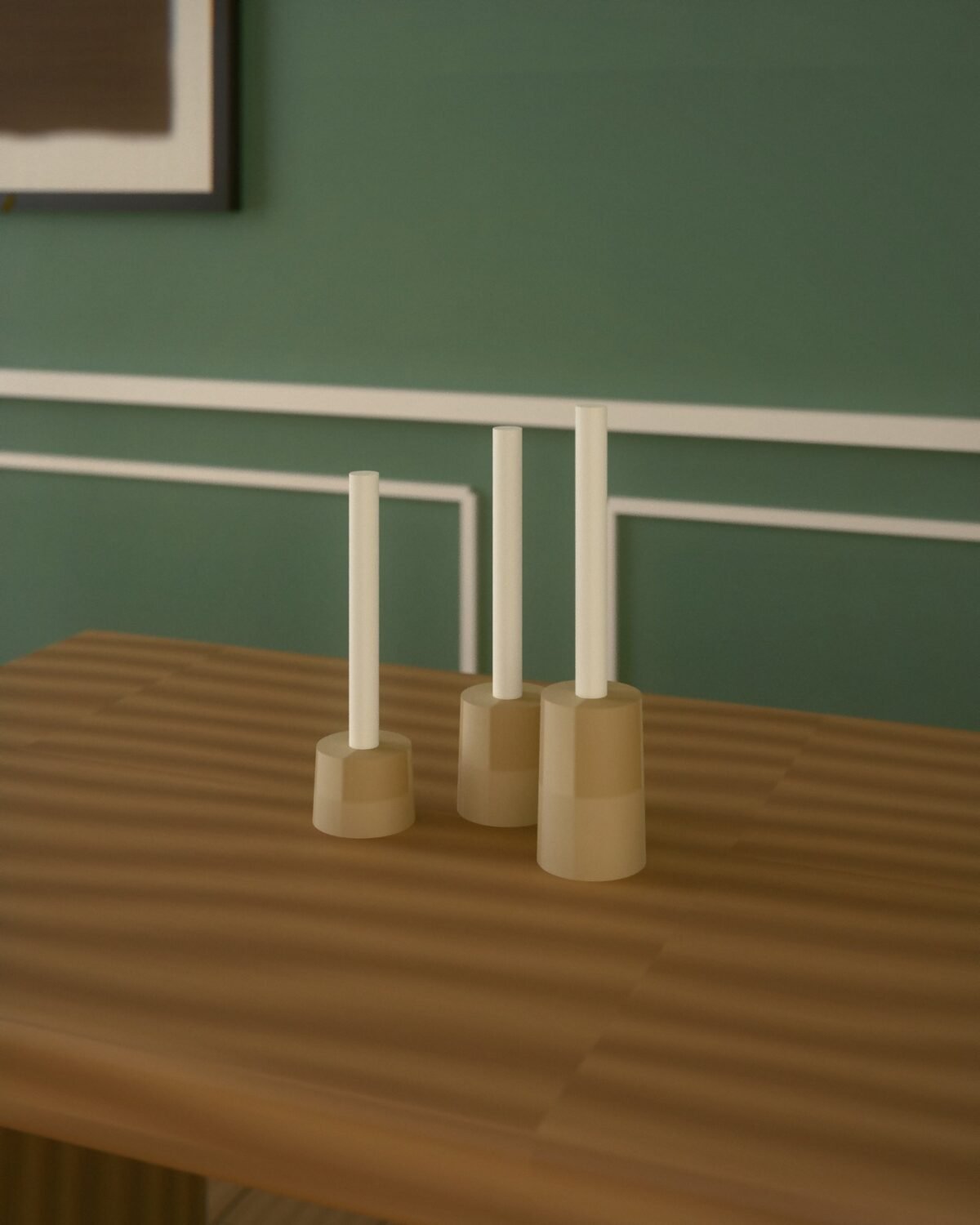 Hebden travertine candle holders, set of three, travertine, in a room