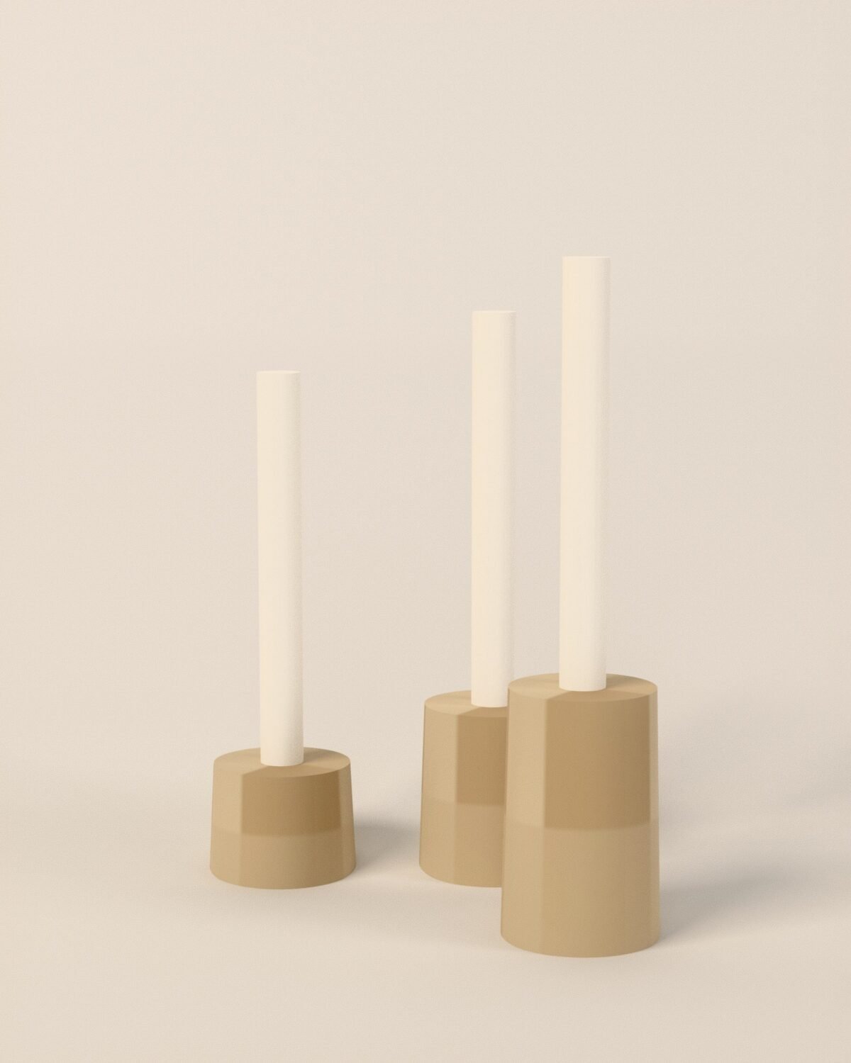 Hebden travertine candle holders, set of three, travertine, three-quarter view
