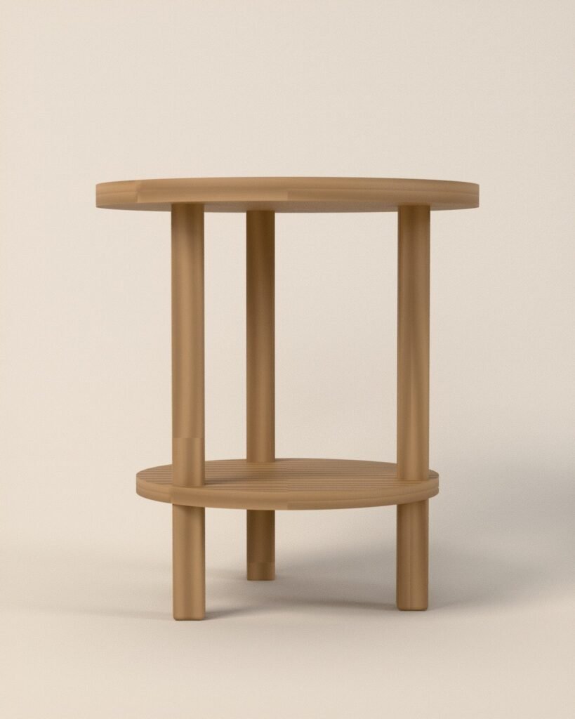 Hexham round oak side table, solid oak, front view