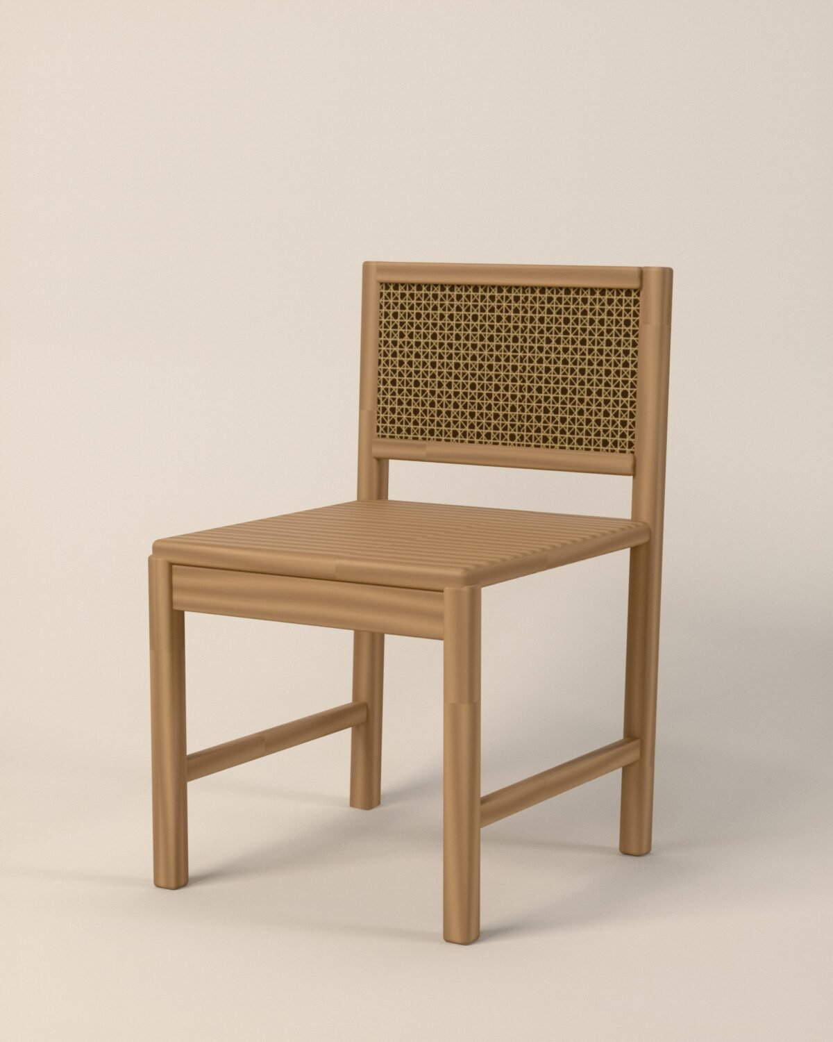 Kelso cane-back dining chair, oak, woven cane, three-quarter view