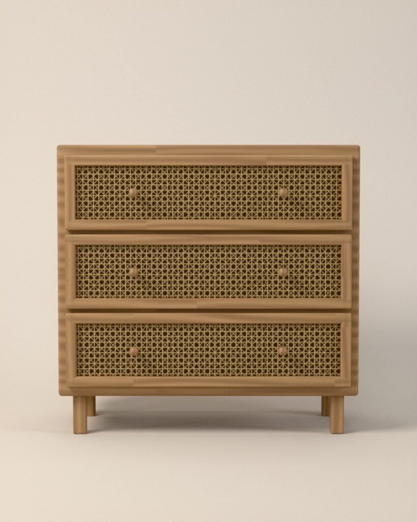 Keswick oak and cane chest of drawers, oak, woven cane, front view