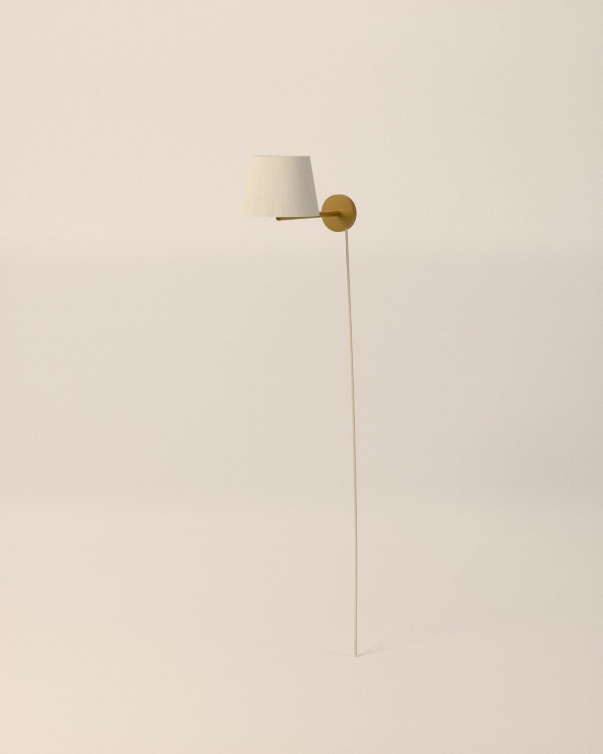 Malham plug-in wall light, brass or oak, linen, three-quarter view