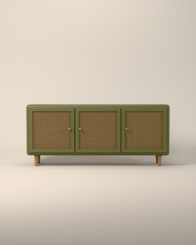 Marlow cane sideboard, lacquered ash, woven cane, front view