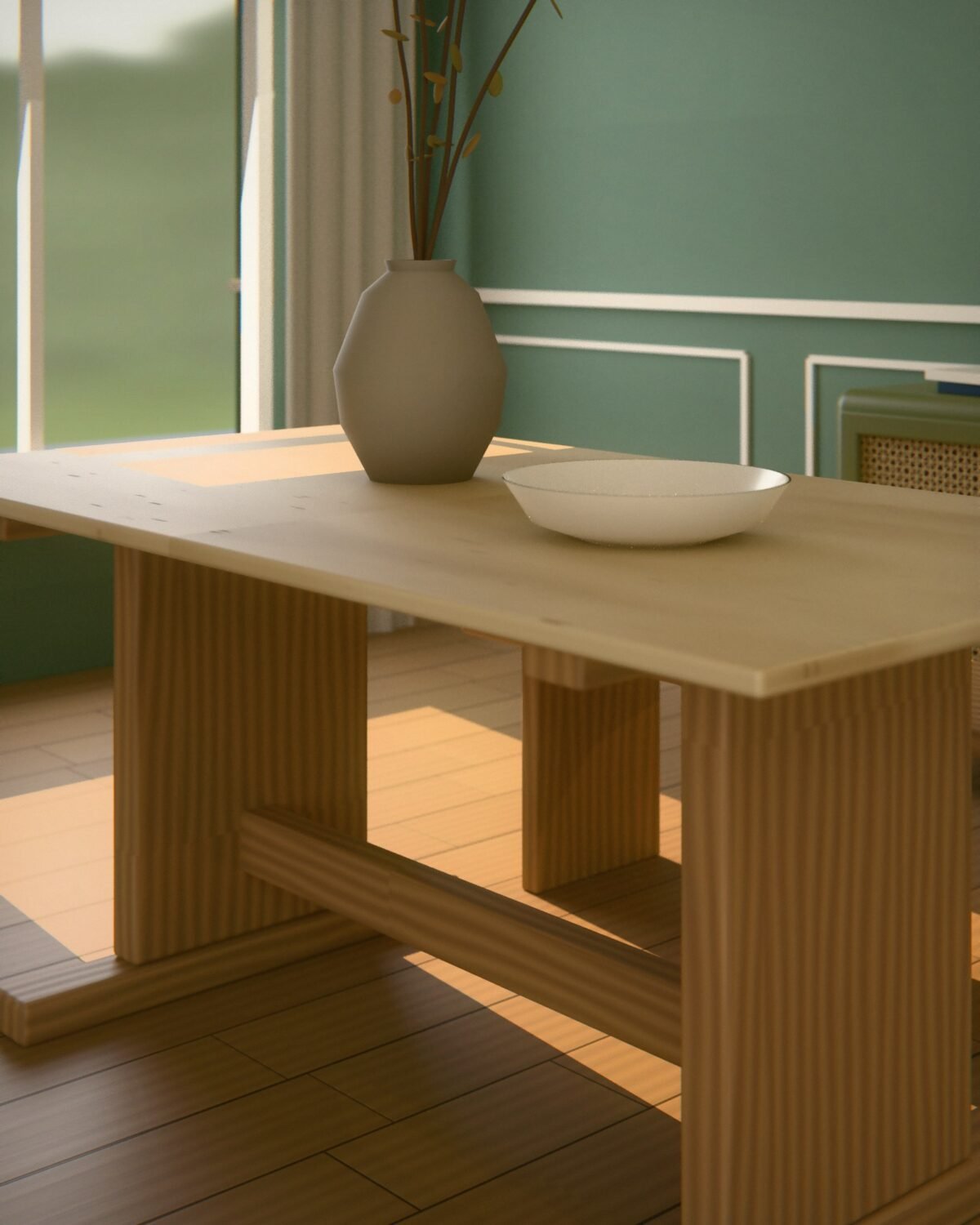 Rennick extending dining table, sintered stone, oak, in a room