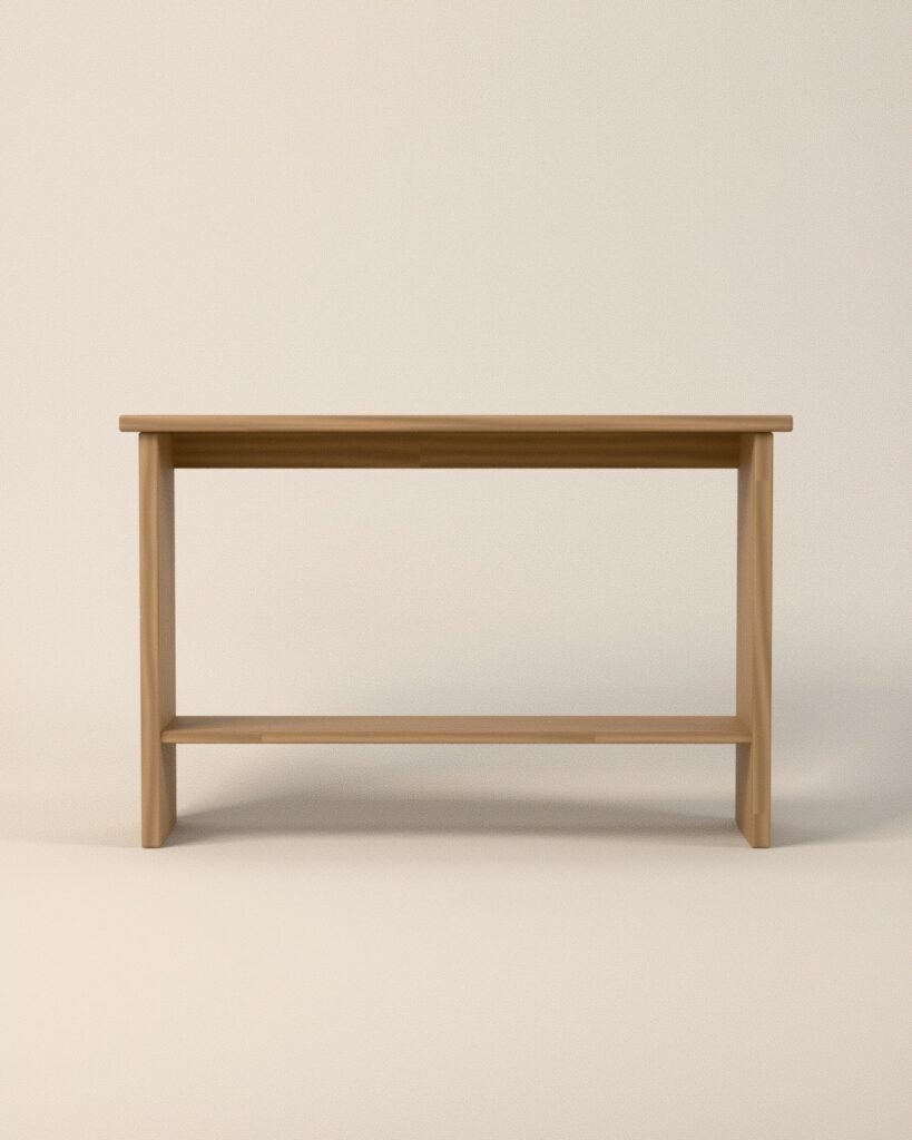 Ripley oak console table, solid oak, front view