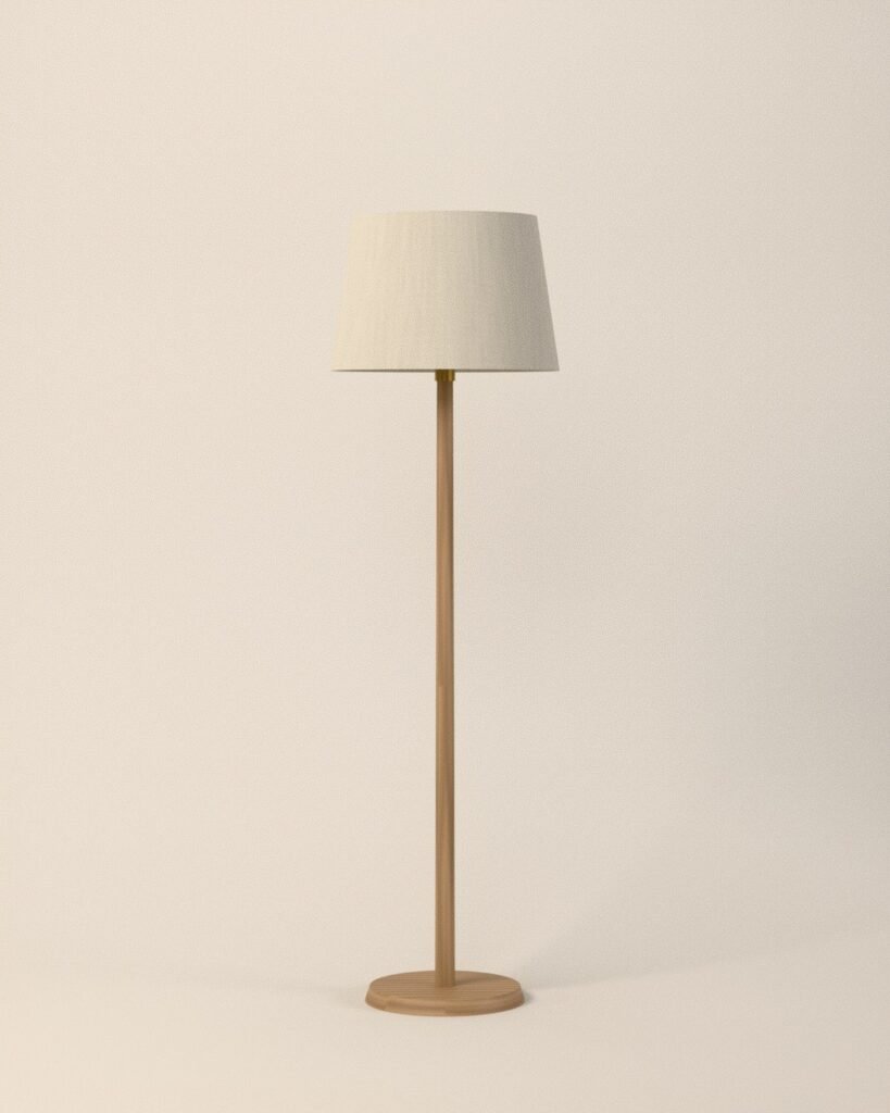 Thirsk oak floor lamp, oak, linen, front view