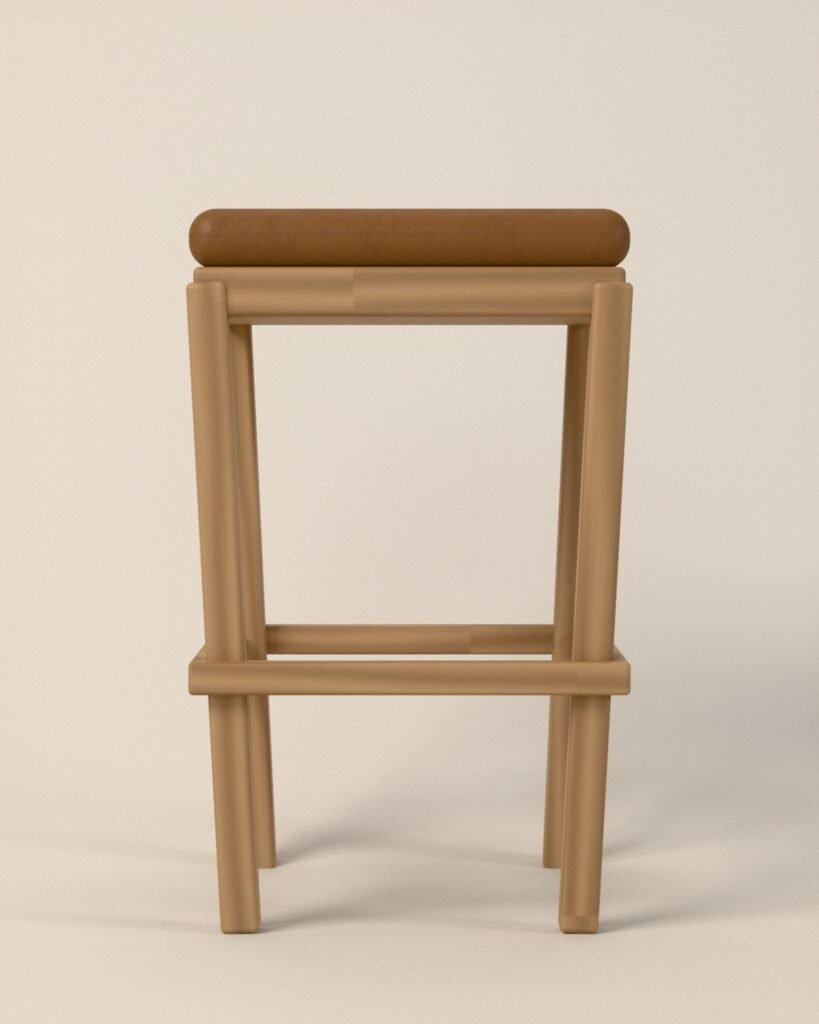Thornby oak and leather stool, oak, leather seat, front view