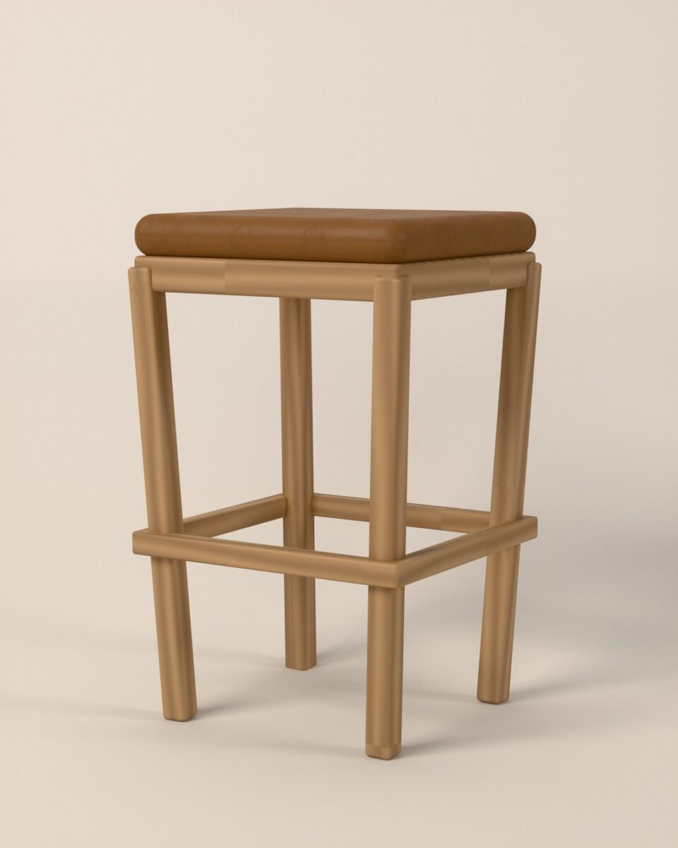 Thornby oak and leather stool, oak, leather seat, three-quarter view
