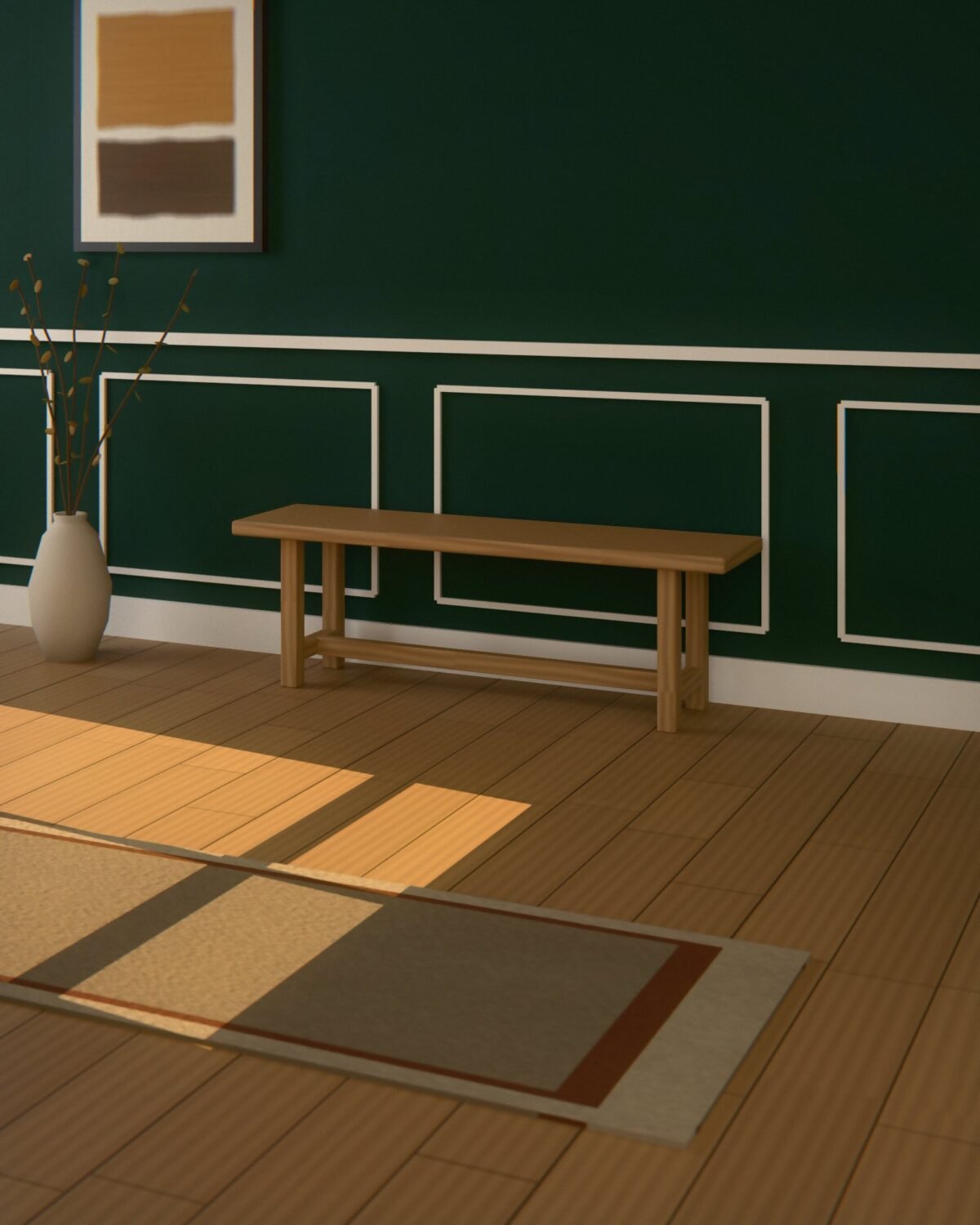 Wetherby oak bench, solid oak, in a room