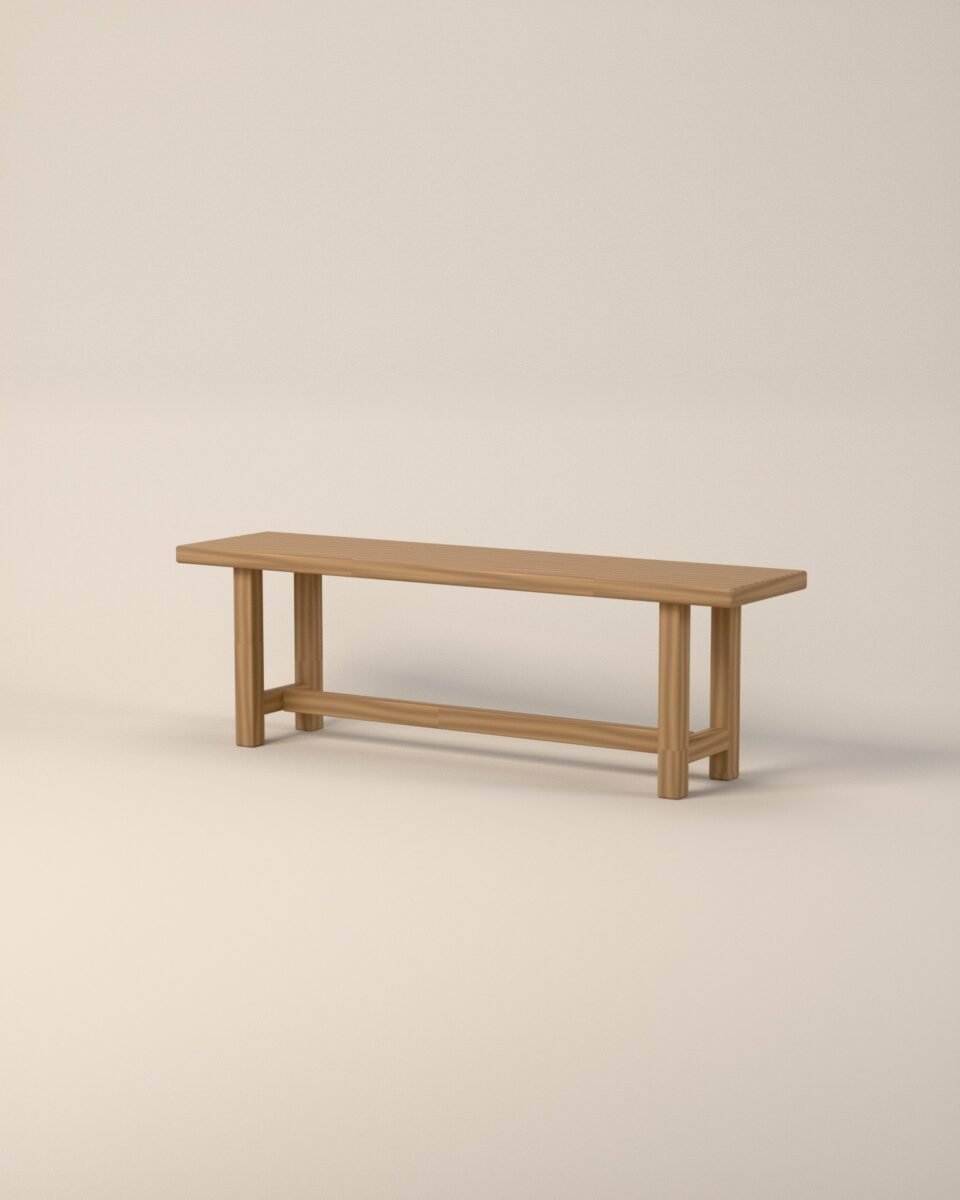 Wetherby oak bench, solid oak, three-quarter view