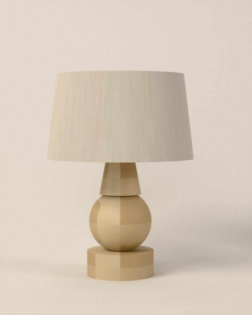 Whitby travertine table lamp, travertine, linen, front view