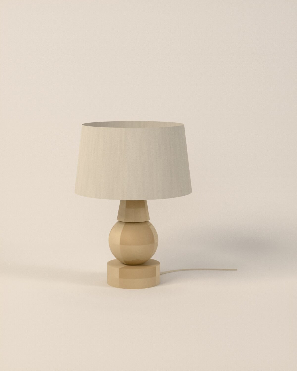 Whitby travertine table lamp, travertine, linen, three-quarter view